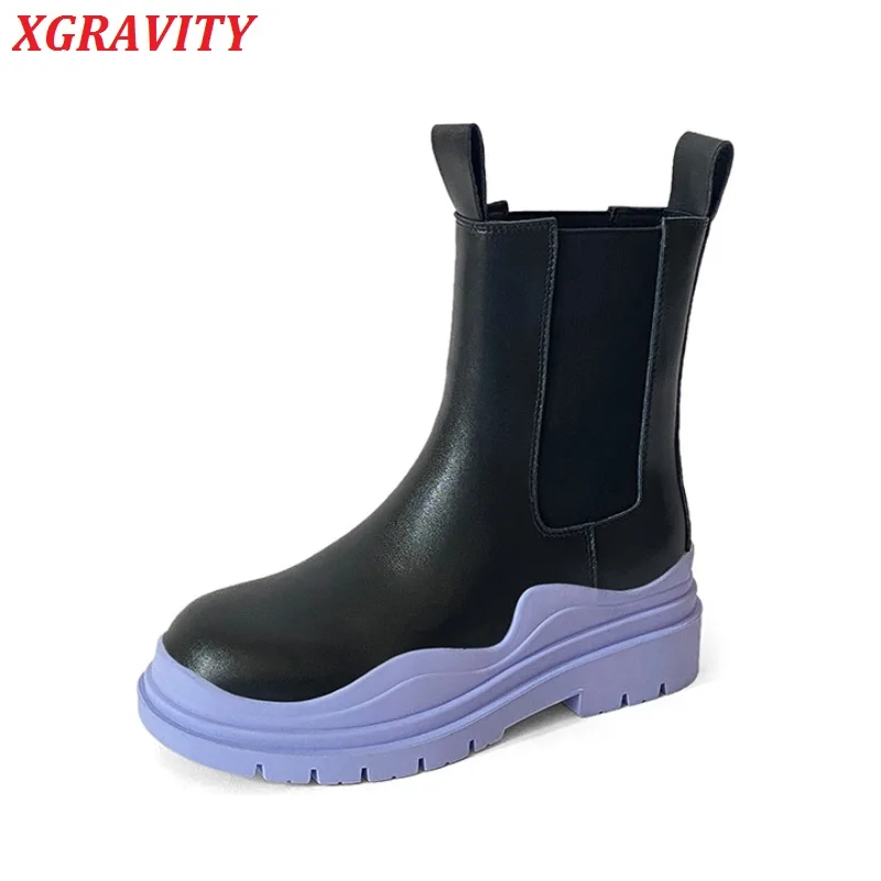 

New Autumn Fashion Thick Sole Wedge Platform Boots Elegant Ladies Ankle Shoes Slip On Female Spring Boots Branded Ladies Shoes