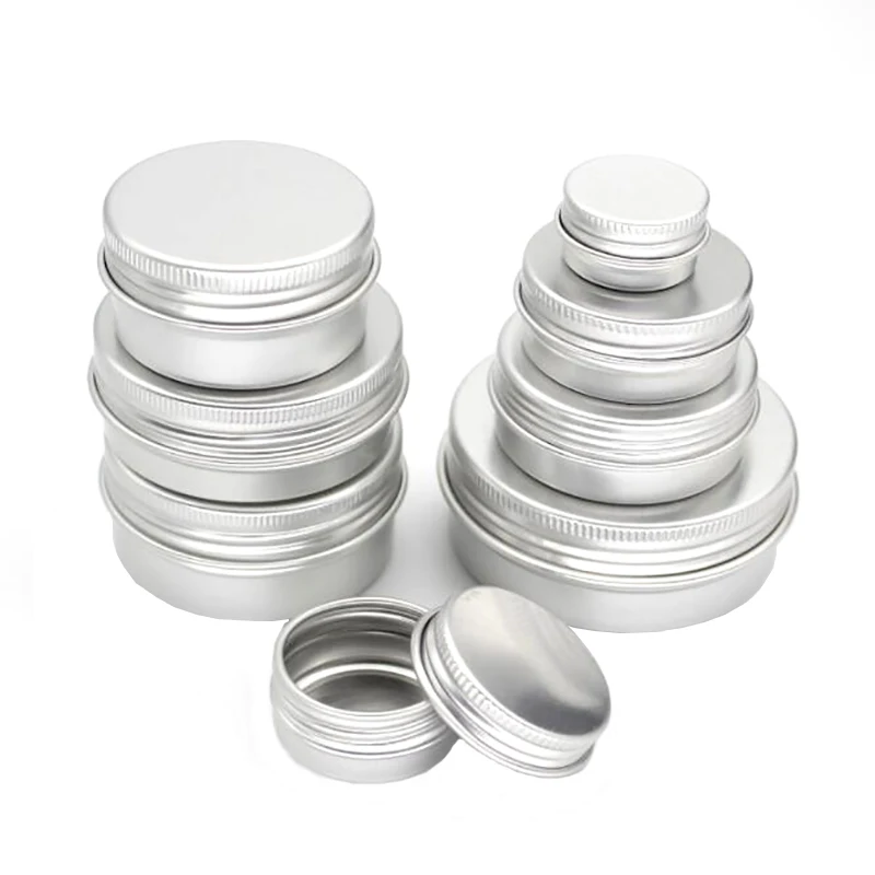 100Pcs Aluminum Jars Tin 5g/10g/15g/20g/30g/50g/60g/100g Metal Empty Cosmetic Face Care Eye Cream Lip Balm Gloss Packaging