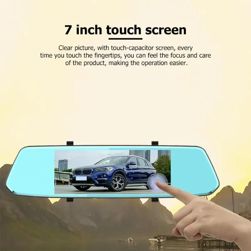 7 дюймов Экран Fhd 1080P Двойной объектив Автомобильный видеорегистратор Камера Зеркало заднего вида видео Регистраторы, режимом ночной съемки, g-сенсором и Dash Cam автомобильных видеорегистраторов