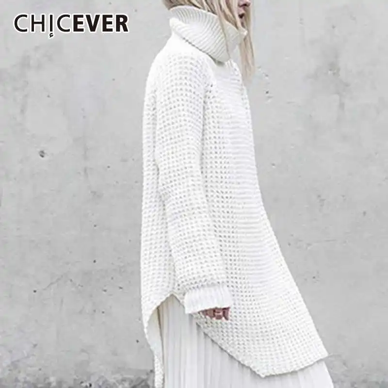 CHICEVER осенний женский свитер с высоким воротником для женщин вязаный пуловер
