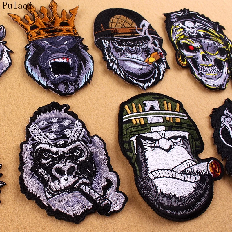 Pulaqi Punk Ape Victory Cigar Wild Embroidered Patch For Clothing Sticker On Clothes Stripe Skull King Backpack DIY | Дом и сад