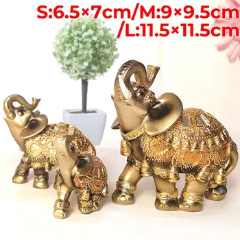 

Lucky Gold Wood Grain Elephant Statue Sculpture Wealth Figurine Gift Carved Natural Stone Home Desktop Decoration