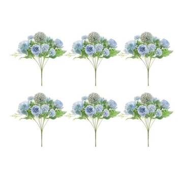 

6 Pcs Artificial Flowers, Fake Faux Peony Silk Hydrangea Carnations Daisy Flower Arrangements for Wedding Decoration