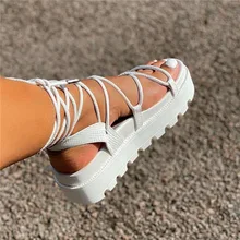 

2021 Women Gladiator Sandal Woman Platform Wedge Cross Tied Casual Shoe Summer Sexy Lady Ankle Wrap Lace Up Mujer