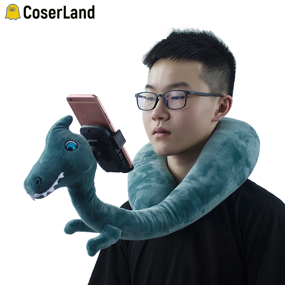Coserland держатель для телефона на шею Многофункциональный динозавр Косплей Реквизит 75 см u-образная Подушка с мобильным кронштейном поддержка шеи