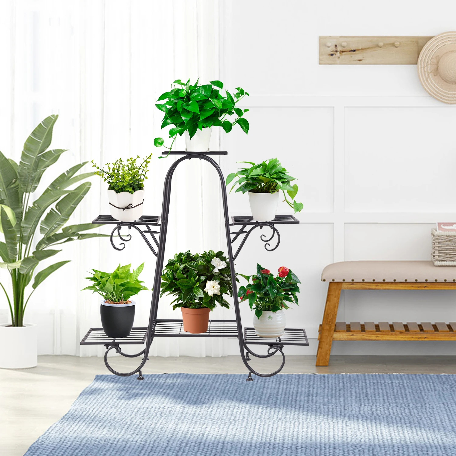 6 Tiers Plant Stand for Indoor and Outdoor Black Metal Flower Pot Shelf Multi-Tiered Plant Pot Holding Display Rack plant stand