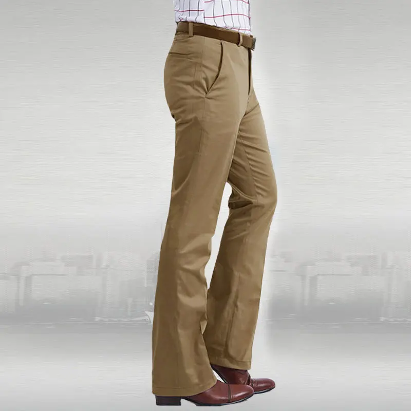 Men Flared Boot Cut Trousers Fashion Casual British Style Office Comfortable Kahki Black Slim Formal Suit Bottom Pants