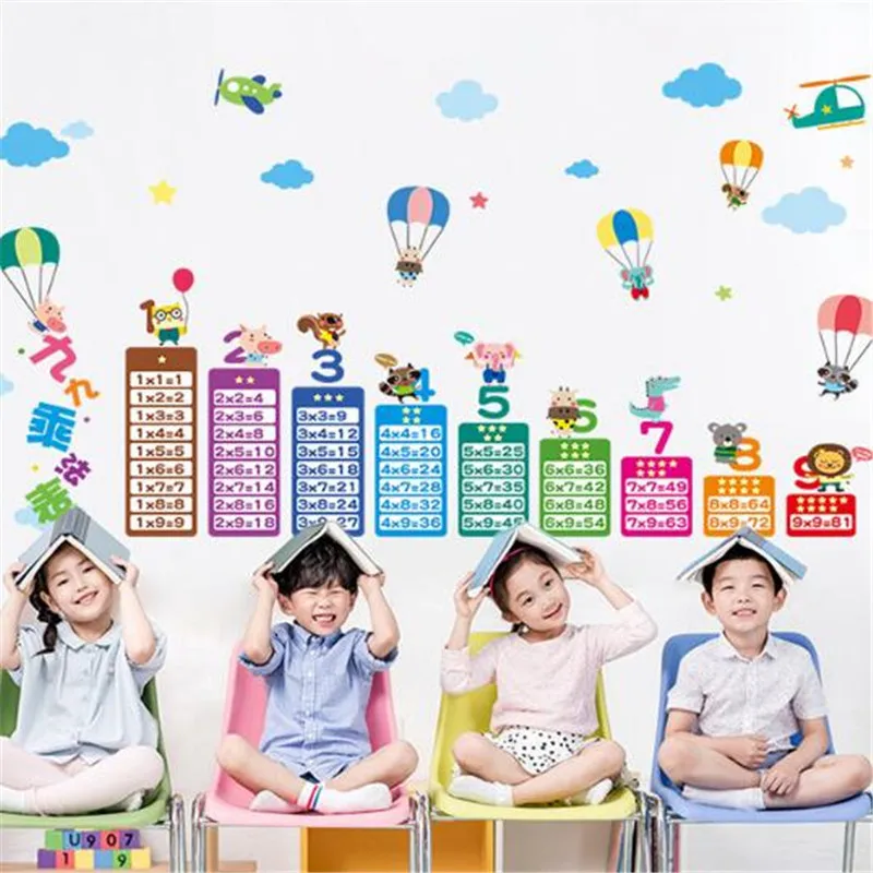 

Large Cartoon Children 99 Multiplication Table Math Wall Sticker For Kids Rooms Baby learn Educational montessori mural decals