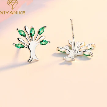 

XIYANIKE 925 Sterling Silver Creative Lucky Tree Crystal Stud Earrings For Women Simple Handmade Jewelry Prevent Allergy