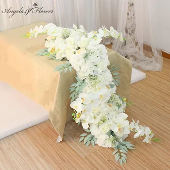 

New1M Orchid Hydrangea Strip Table Flower Banquet Artificial Flower Runner Party Event Wedding Decoration Flower Row Photo Props