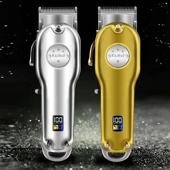 

Kemei 1986+ PG metal Barber Professional Hair Clipper Electric Cordless LCD Hair Trimmer Gold Silver Hair Cutting Machine Mower