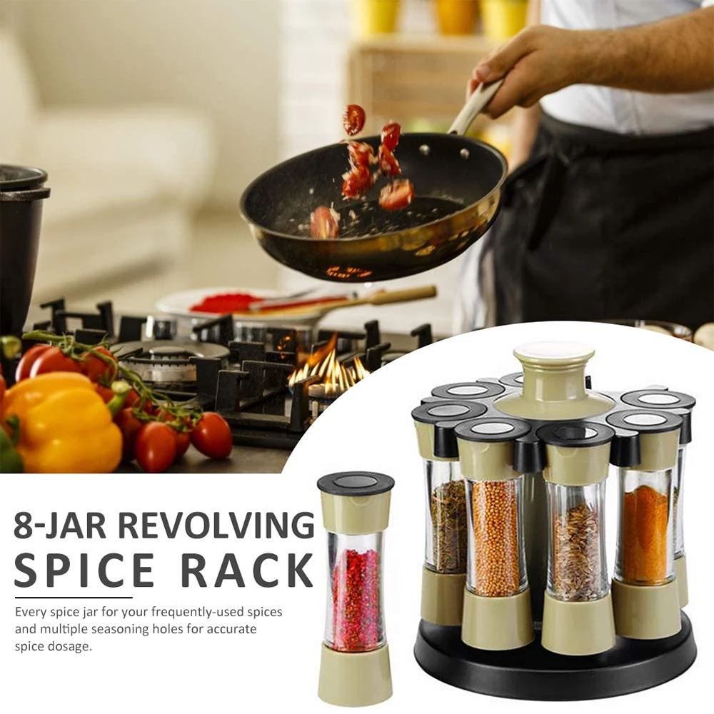 8 Jar Rotating Cruet Condiment Seasoning Jars Seasoning Bottle Rack Set Spice Storage Stand Kitchen Tools Set for Spices Pepper AliExpress