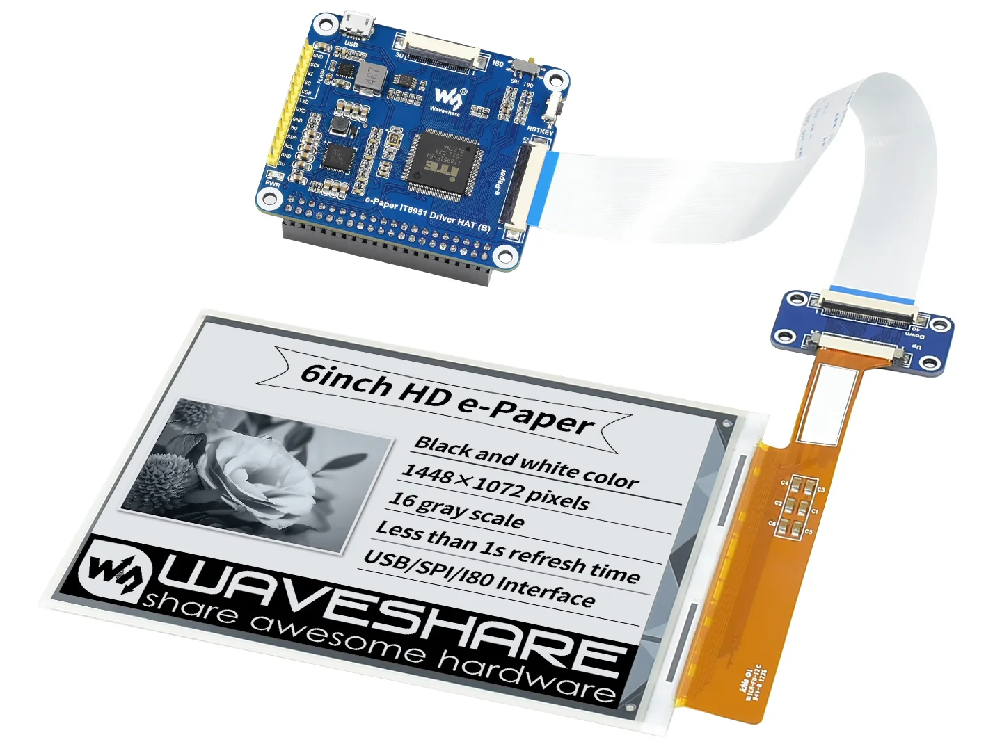 Waveshare 6inch E Ink Display HAT For 