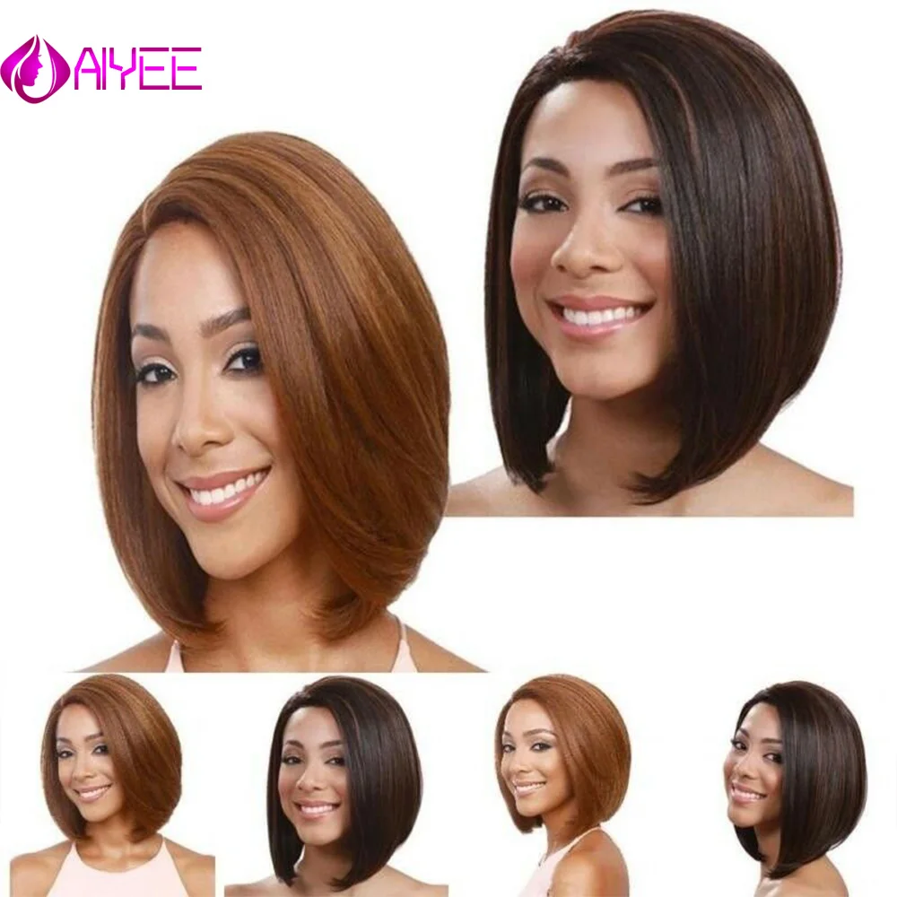 

AIYEE14 Short Bob Style Wigs Ombre Black Mixed Purple Pink Green Brown Straight for Women Synthetic Cosplay Wig Hair Wigs