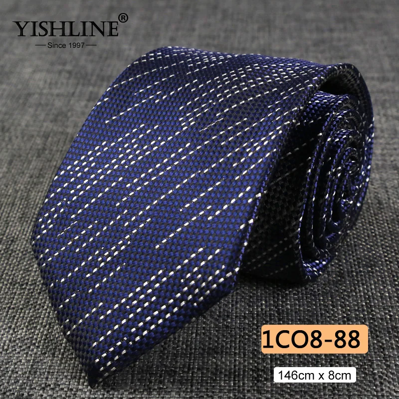 YISHLINE, распродажа, 8 см, мужские галстуки, классический галстук, синий, для мужчин, в полоску, в клетку, серый, розовый, деловой галстук для жениха, свадебные аксессуары - Цвет: 1CO8-88