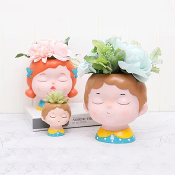 

Resin Cute Flowerpot Cartoon Girl Succulent Plant Pot For Desk Crafts Bonsai Ornament Lovely Desktop Flowerpot Home Decoration