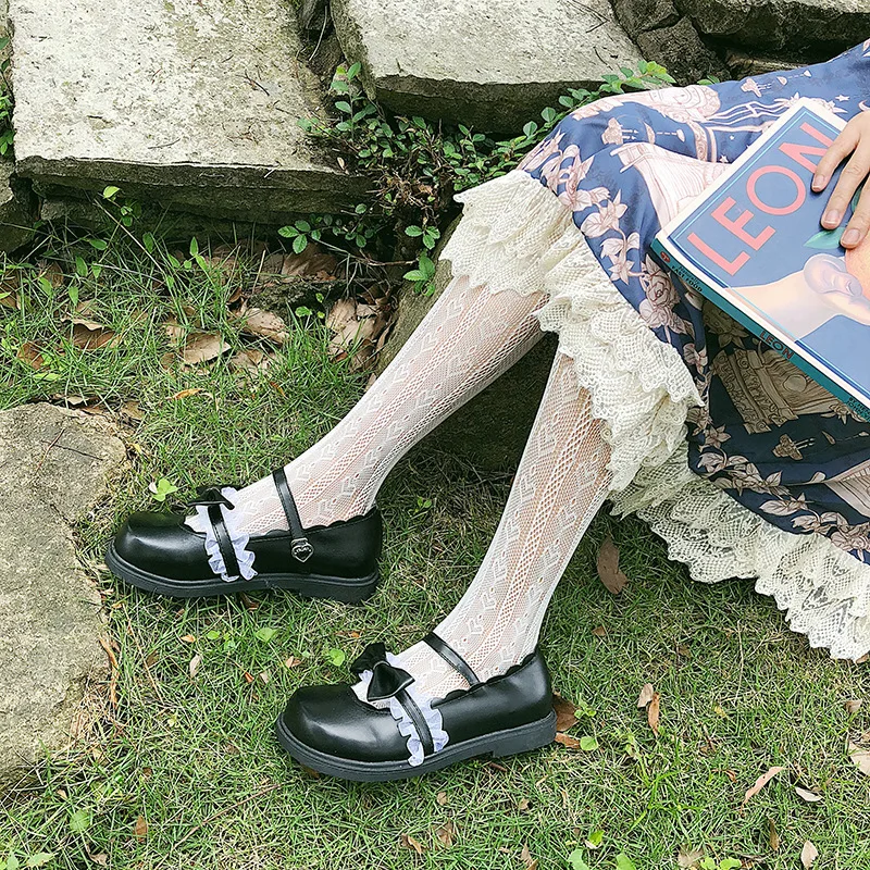 

Girl Women Lolita Shoes Lace Bowknot Low Heels Buckle Straps Cosplay Shoes Kawaii Princess PU Leather Lolita Shoes Loli Lol Cos