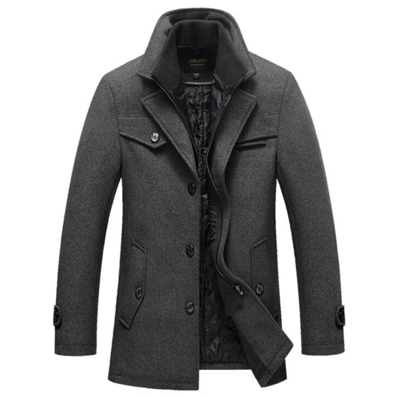 Зимние шерстяные пальто Casaco Masculino длинная куртка мужская повседневная утепленная шерстяная Верхняя одежда abrigos palto Мужская ветровка пальто 5XL casacos - Цвет: light grey