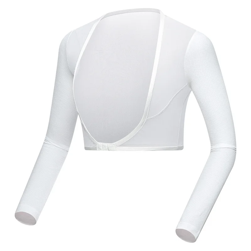 Женская тренировочная рубашка для гольфа Солнцезащитная внутренняя одежда короткое пальто длинный рукав шаль манжеты перчатки Топы анти-УФ рукав рубашка - Цвет: Белый