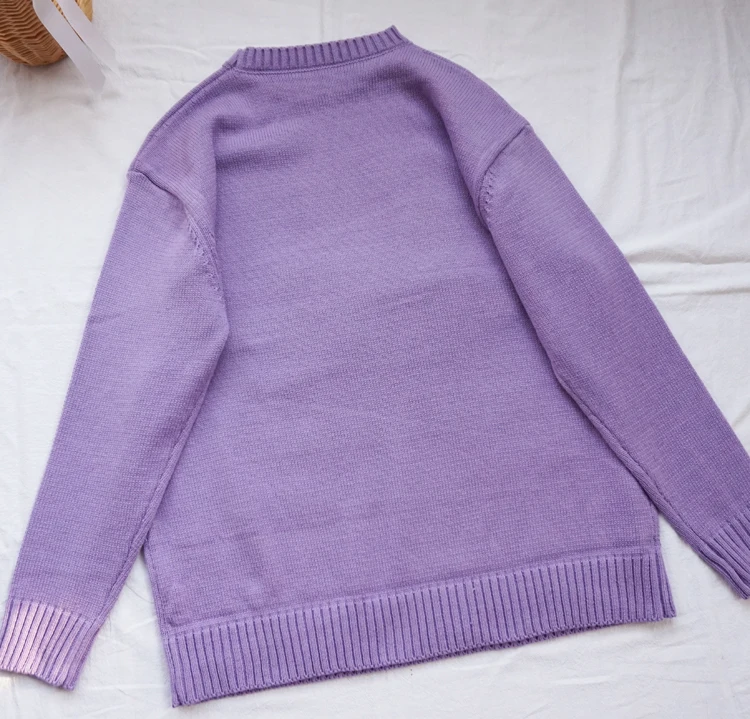 Осенне-зимний небольшой свежий милый вязаный свитер с кроликом, японский Harajuku, мягкий фиолетовый студенческий Свободный вязаный пуловер, топы