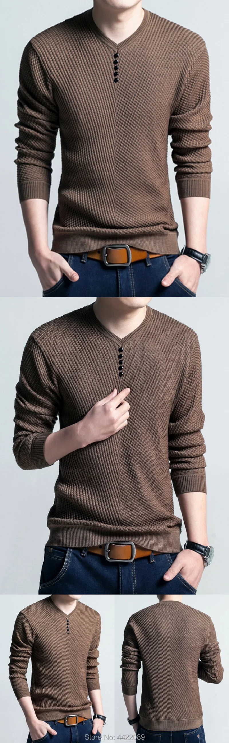New Autumn Winter Men V-Neck Button Pullover Sweater Solid Slim Fit Long Sleeve Homme Sweater Mens Knitted Sweaters