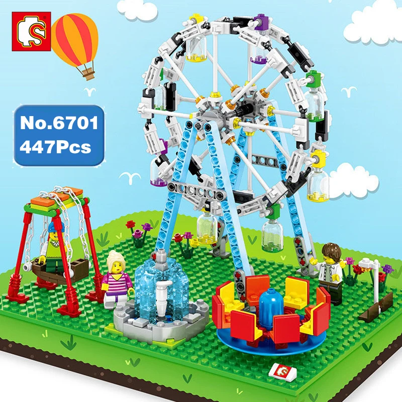 

Sembo City Street Amusement Park Playland Sky Wheel 3D Model DIY Nano Blocks Bricks Diamond Building Playmobil Toy for Children