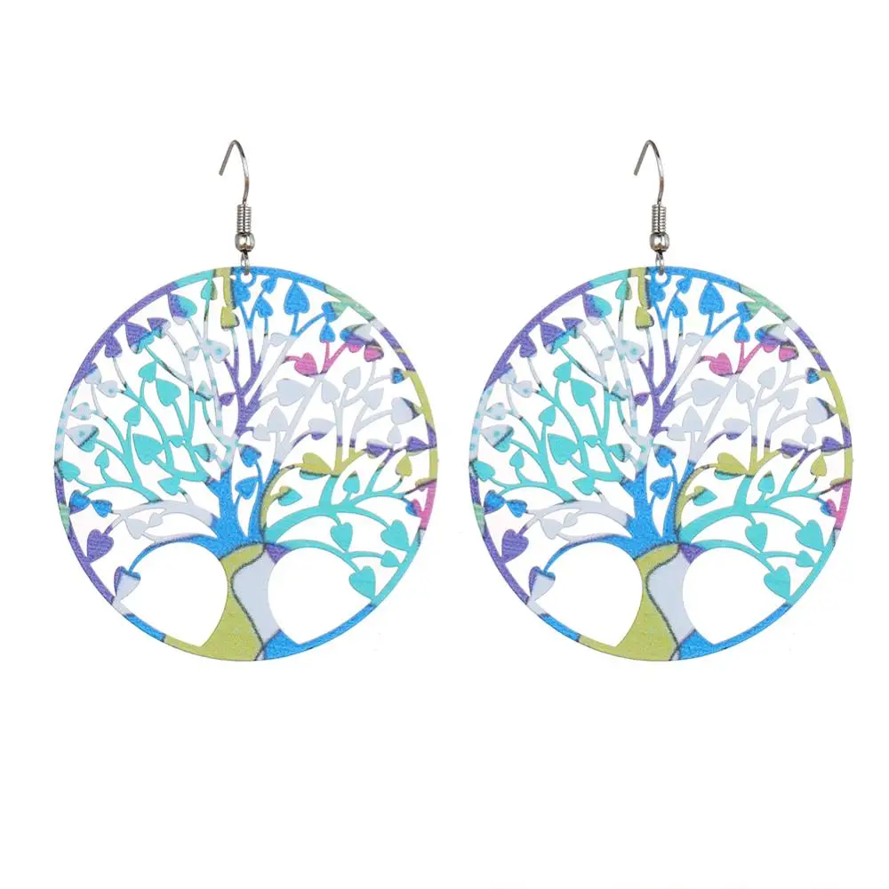 

2019 LiuJun Jewelry Vintage Colourful Tree of Life Earrings Charm Jewelry Hollow Leaf Statement Earrings for Women brincos