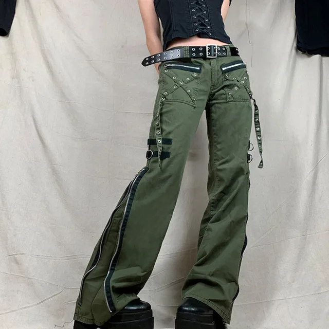 Army Green Cargo Pants Women Emo Alt 