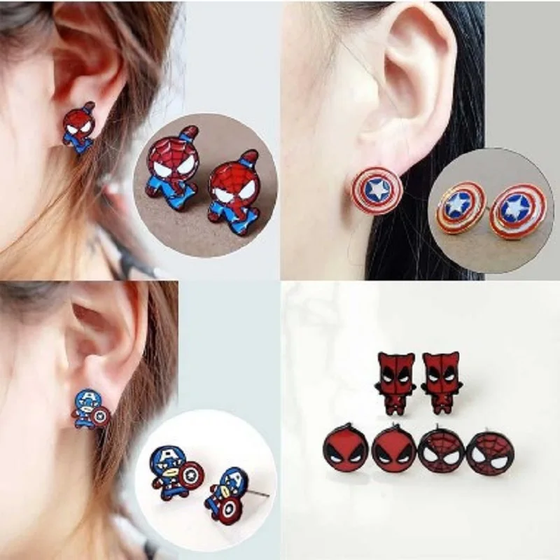 Серьги фигурки Avengersed Человек паук Капитан Америка Дэдпул Ювелирные изделия