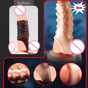 New Cock Ring Penis Sleeve Reusable Condoms Penis Enlargement Granule Clitoris Stimulate Delay Ejaculation Sex Toys for Men 4