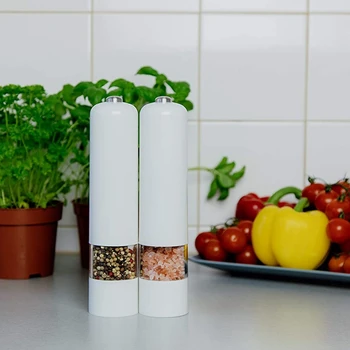 

Electric Salt and Pepper Mill Grinder Set Ceramic Grinding Core For Salt Pepper Dried Herbs Spices White 2 Pcs