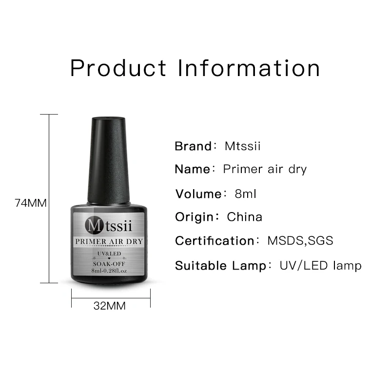 Mtssii 8ml Nail Primer Long Lasting Fast Air Dry low-odor Primer Soak Off Nail Gel Polish Nail Art For Nail Beauty Salon