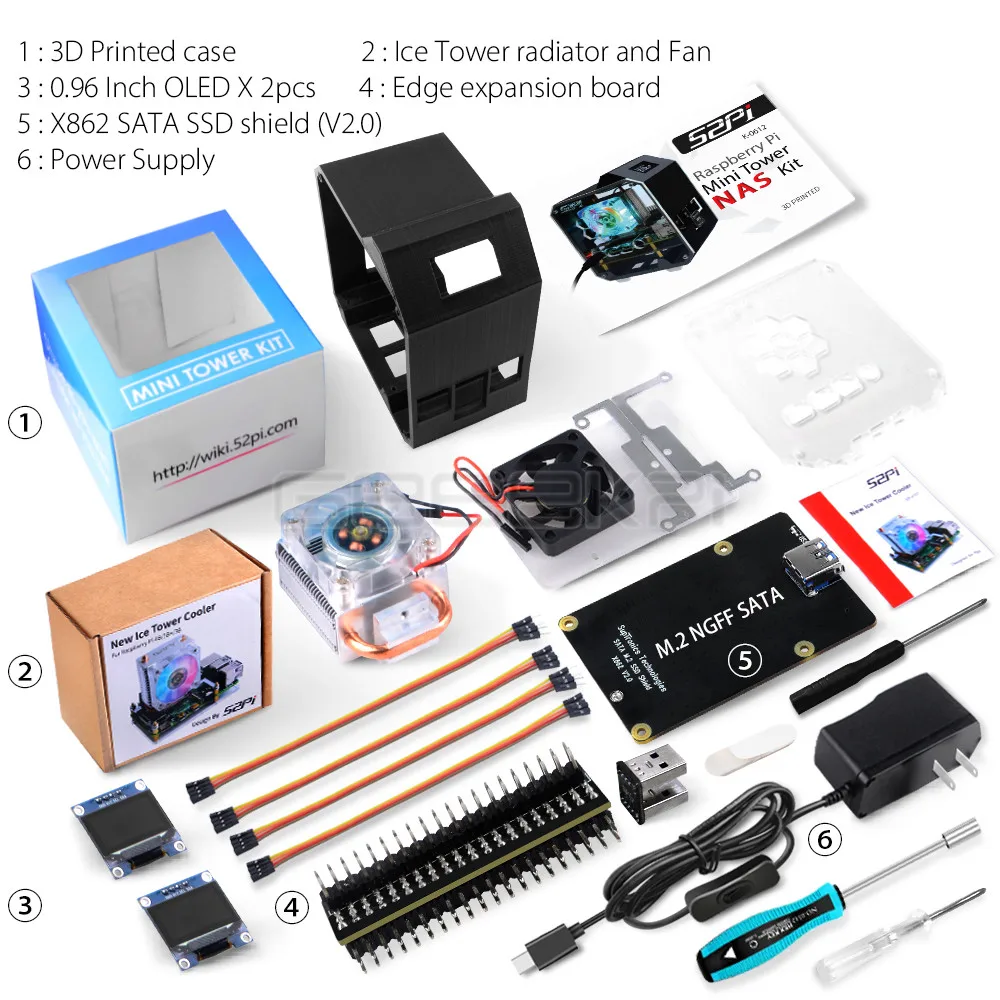 Geeekpi Raspberry pi Mini Torre Nas Kit com Torre de Gelo X862 Placa para Raspberry pi 4b Modelo b Acessórios p/ quadro de demonstração - Imagem 6