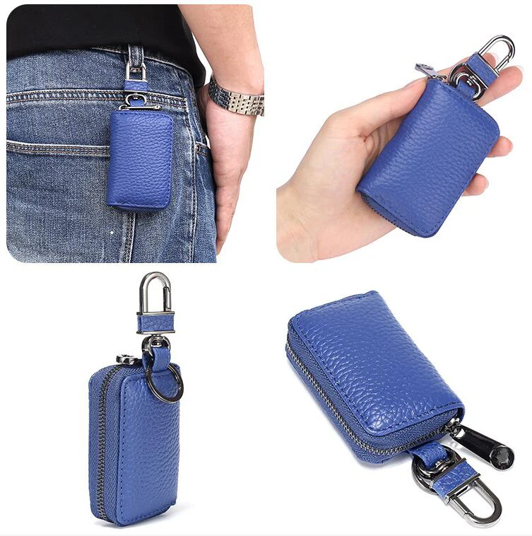 blue AIMIYOUNG держатель для ключей для женщин и мужчин из натуральной кожи кошелек для ключей Органайзер Сумка кошелек для экономки держатель для карт чехол для ключей для монет - Цвет: blue