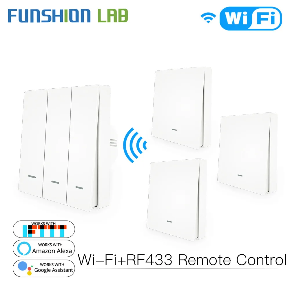 

WiFi Smart Wall Light Switch RF433 Push Button Transmitter Smart life Tuya App Remote Control Works with Alexa Google Home