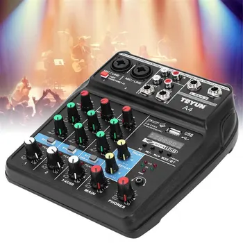 

2019 A4 Sound Mixing Console with Bluetooth Record Mini Audio Mixer with USB Professional 4 Channels DJ Karaoke KTV Meeting