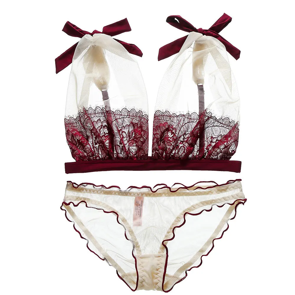

Luxury Fashion Lace Bow tie Cute Underwear Lingerie Women Bra and Panty Set Wire Free Bra Set Ultra Thin Bras Intimates Lingerie