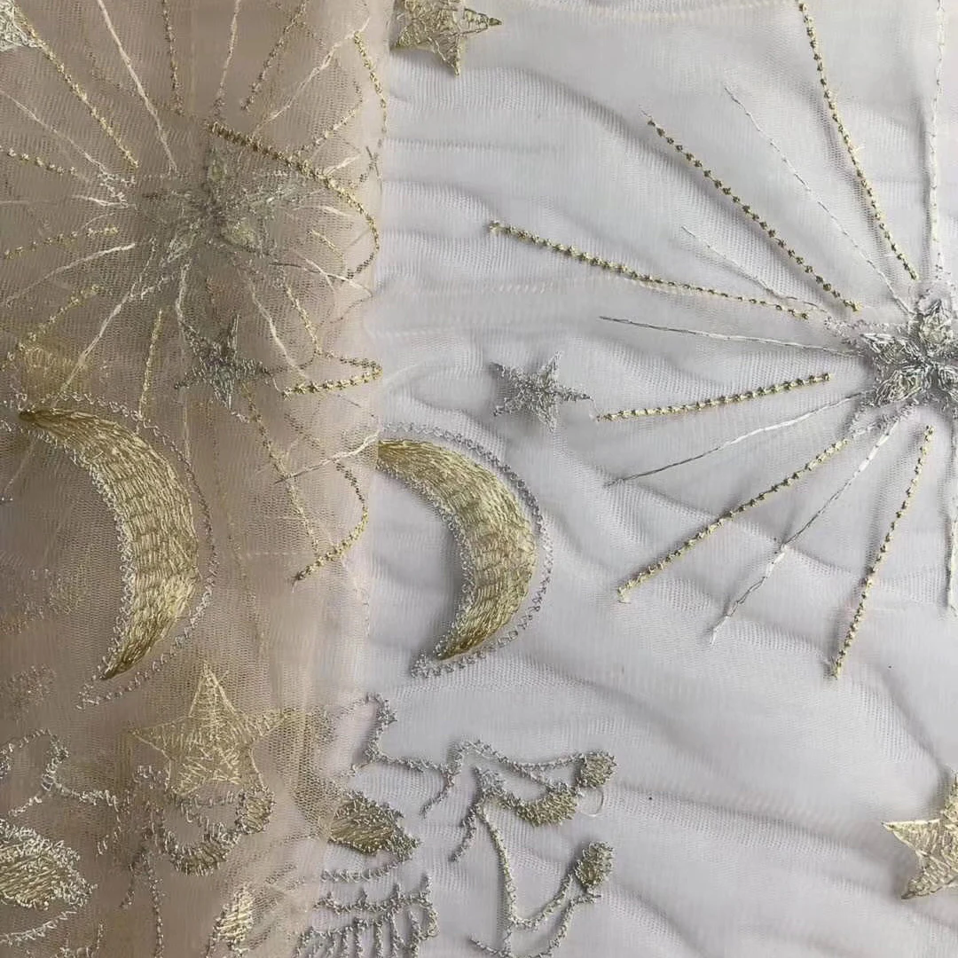 GLace 1Y/лот красочная Звездная Картина Вышитая кружевная сетка ткань для платье для девочки ткань аксессуары DIY Материал TX1461