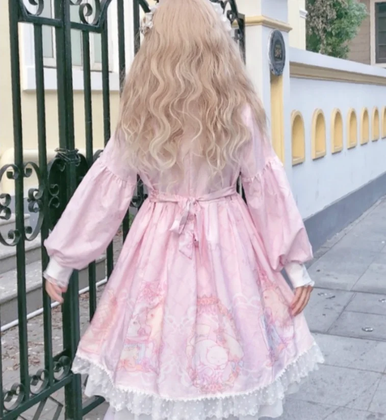 Милое милое платье с высокой талией и кружевными оборками; Vestidos; платье с бантом в стиле Лолиты; платье с круглым отложным воротником; винтажное платье принцессы kawaii