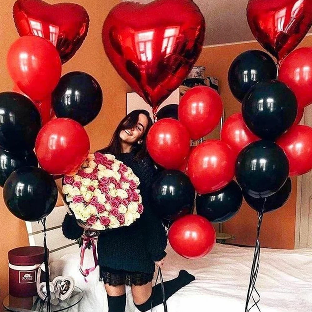 Globos de látex rojos y negros de 18 pulgadas, globos de helio con forma de  corazón para boda, Día de San Valentín, decoración de fiesta de cumpleaños,  lote de 20 unidades
