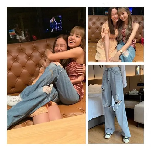 

kpop Korean Singer Streetwear new hip hop broken hole Light blue jeans women summer streetwear loose wild Wide leg Denim Pants