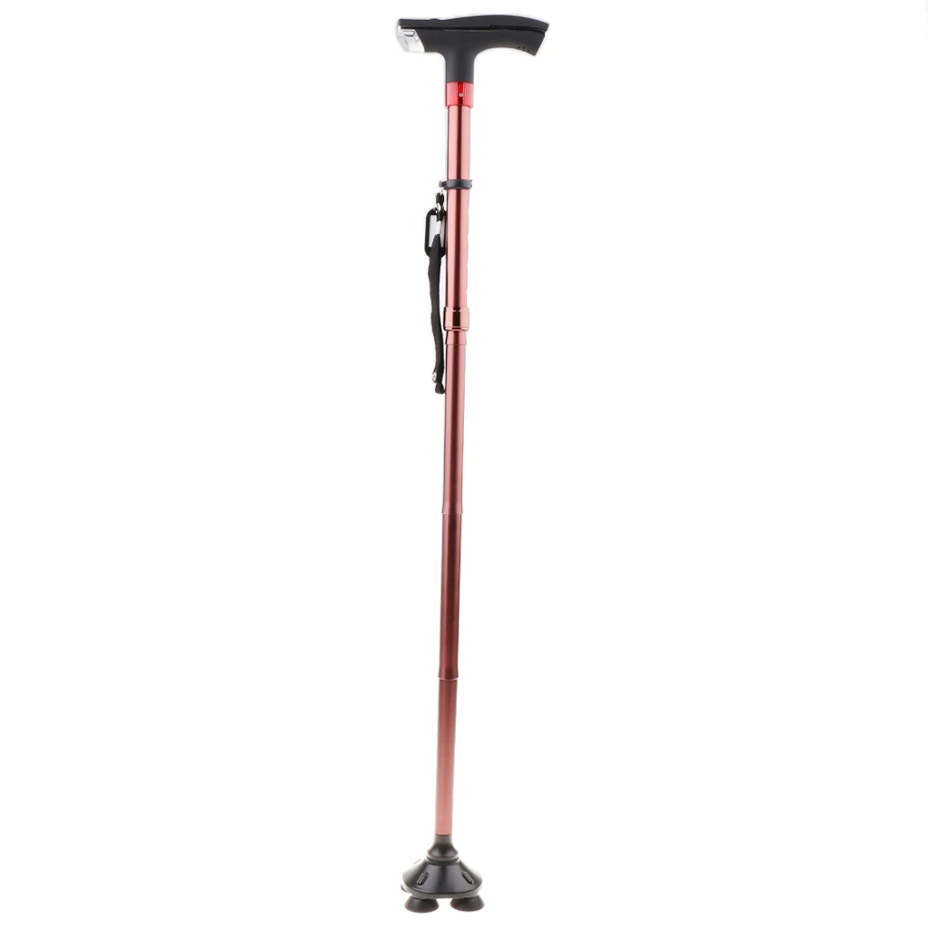 Adjustable Folding Walking Cane with LED Light and Security Alarm Anti Slip Lightweight Walking Stick Balancing Mobility Aid