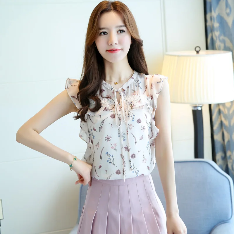 2021 модная летняя женская блузка рубашка без рукавов с принтом шифоновые женские