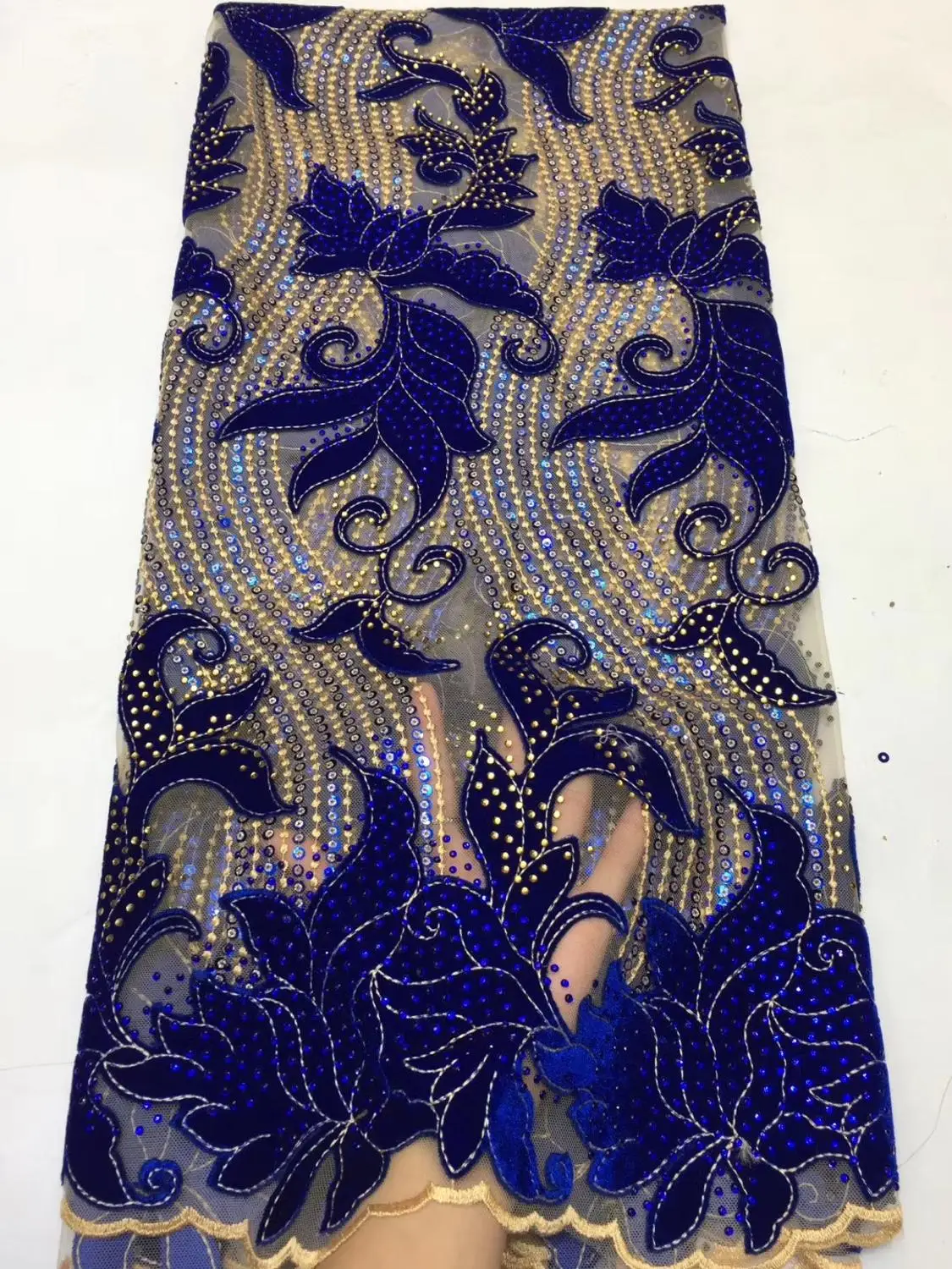 

popular stones velvet lace fabric good quality african net velvet lace fabric with lots of stones fashion style ZXNO254