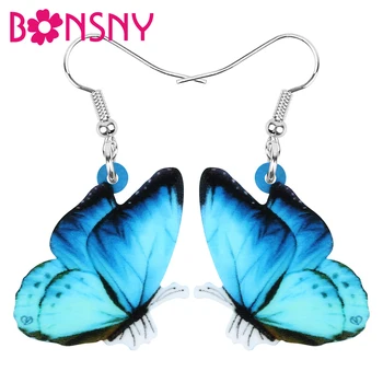 

Bonsny Acrylic Blue Morpho Butterfly Insect Earrings Big Printing Animal Dangle Drop Jewelry For Women Girl Classic Summer Gift