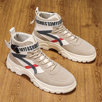 

Autumn Winter Men Boots Leather Canvas Splicing Men Ankle Boots Outdoor Sneakers Man Motorcycle Boots Zapatillas Hombre