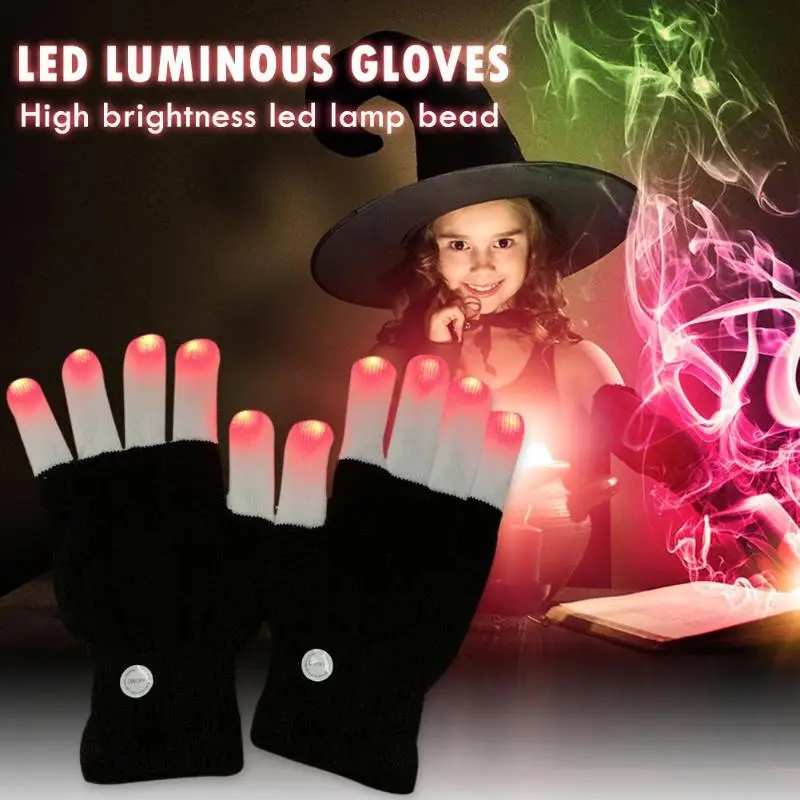 1 шт. уникальный светодиодный мигающий свет перчатки пальчиковые светящиеся перчатки красочные скелетные волшебные перчатки Аксессуары для празднования Хеллоуина