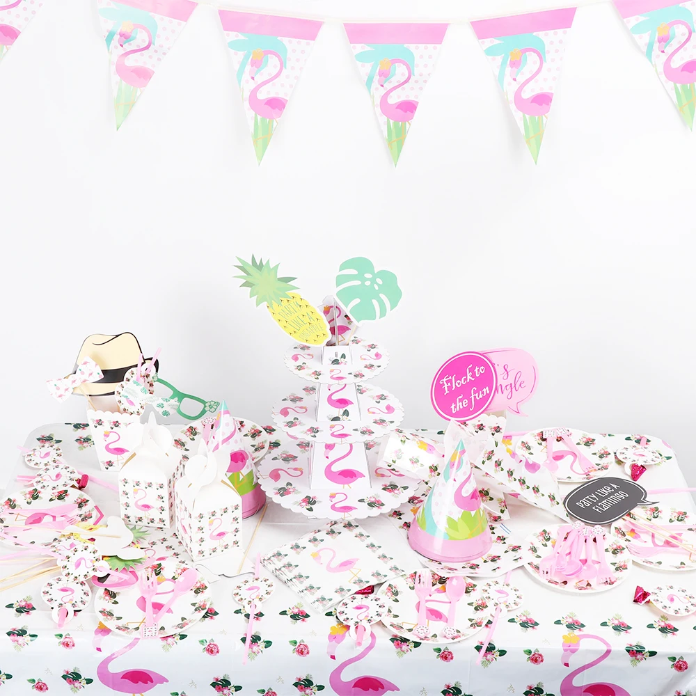 

14 Styles Flamingo Theme Party Tableware Set Flamingo Decor Paper Cups Popcorn Box Hat Summer Pool Party Hawaiian Party Decor