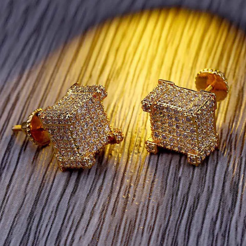 

New Style Gold/Silver Color All Iced Out Micro Pave CZ Stone Square Stud Earring Hip Hop Rock Jewelry Earrings