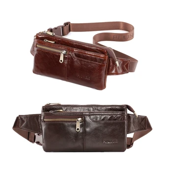 

PI UNCLE Men's Leather Belt Bag Ultra-Thin Mobile Phone ID Chest Bag